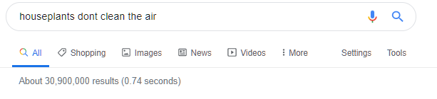 internet search for houseplants don't clean the air